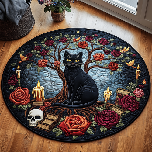 Mysterious Cat Quilted Round Mat GFTOAB2456