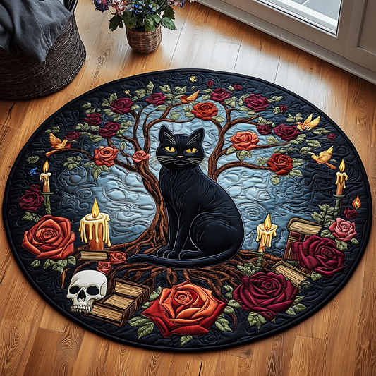 Mysterious Cat Quilted Round Mat GFTOAB2456