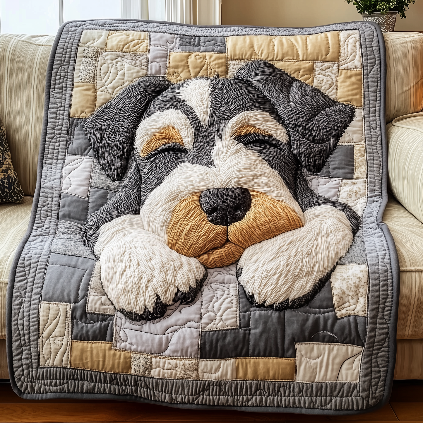 Restful Schnauzer Collection Quilted Blanket