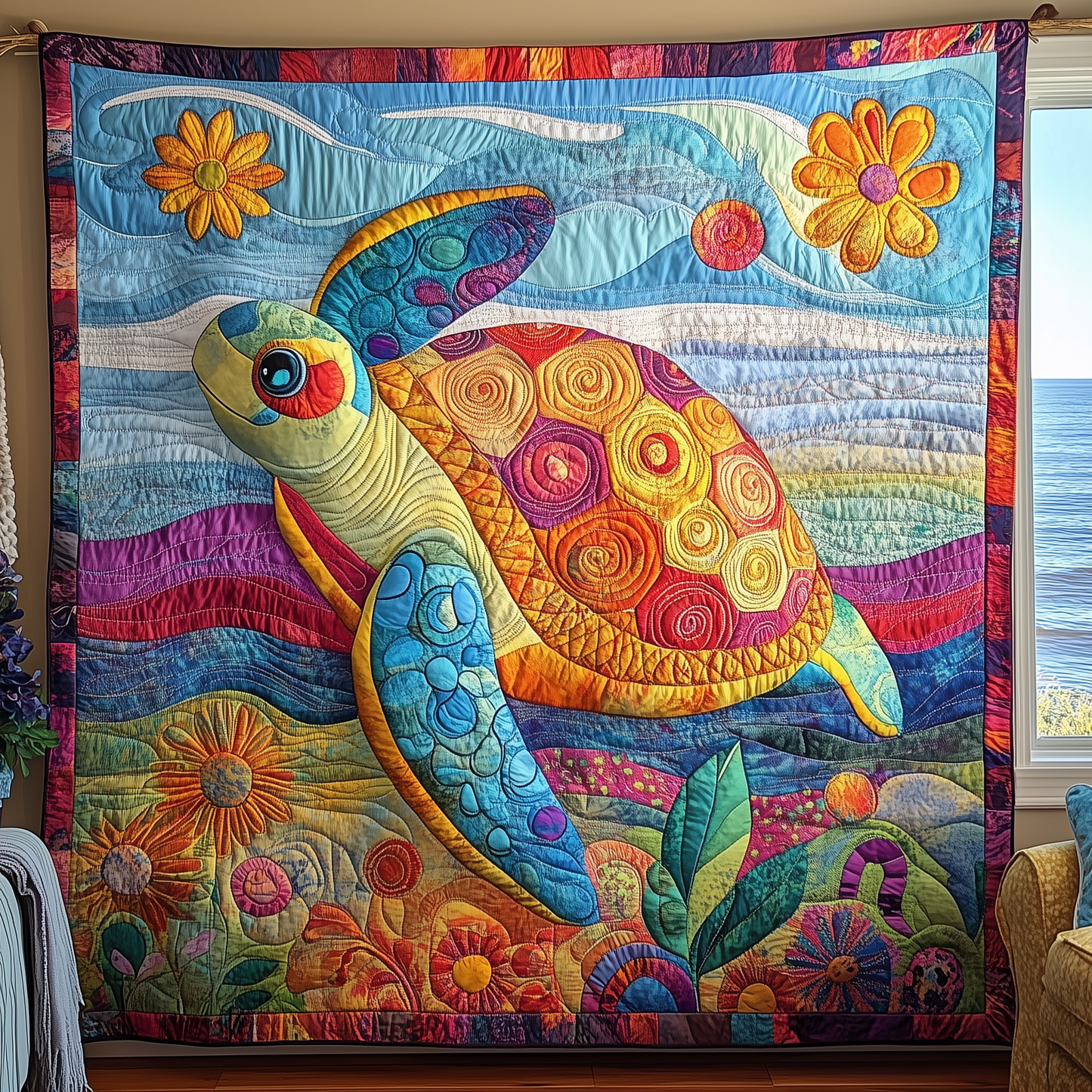 Colorful Sea Turtles Quilted Blanket GFTOAB2658