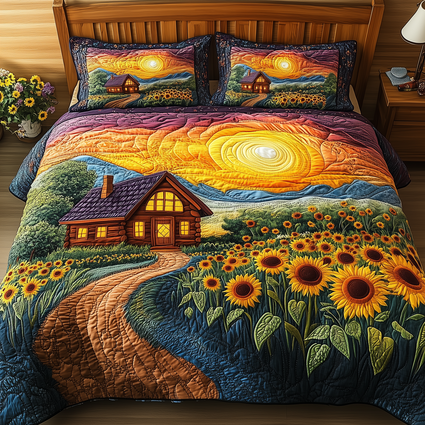 Sunflower Retreat 3-Piece Quilted Bedding Set GFTOAB3032