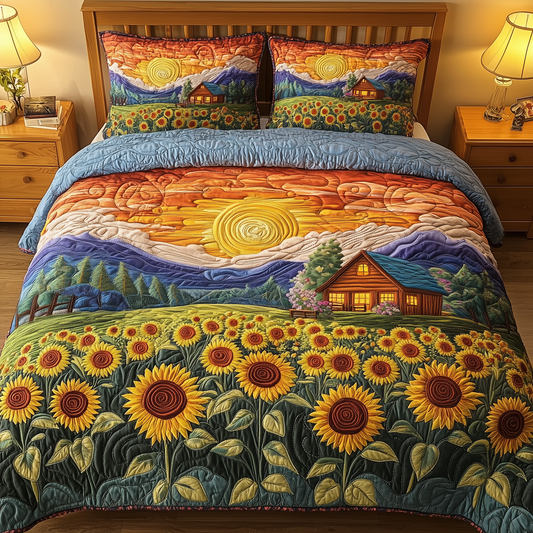 Golden Bloom Cabin 3-Piece Quilted Bedding Set GFTOAB3054