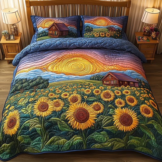 Golden Bloom Cabin 3-Piece Quilted Bedding Set GFTOAB3055