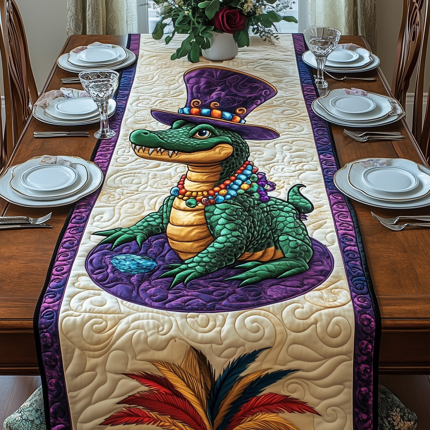 Alligator Mardi Gras Quilted Table Runner GFTOAB3515