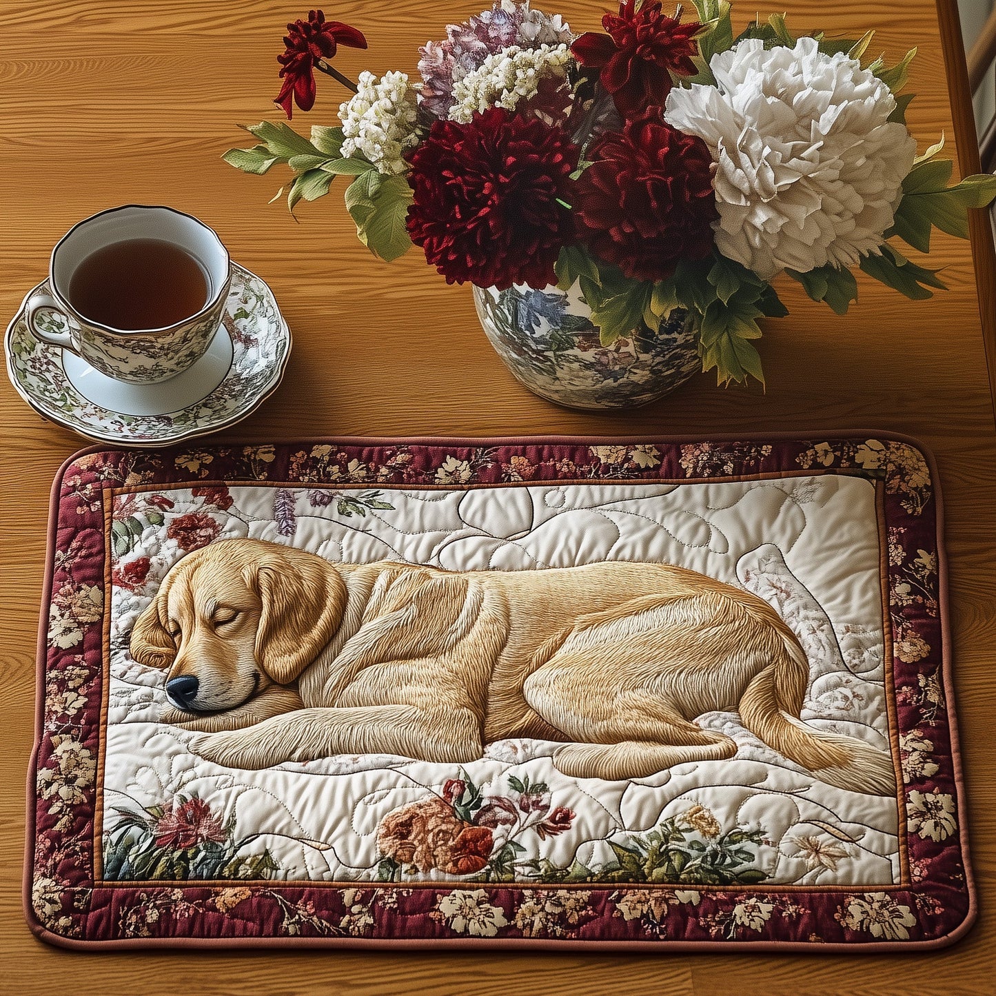 Sleepy Golden Retriever Quilted Placemat GFTOAB3645