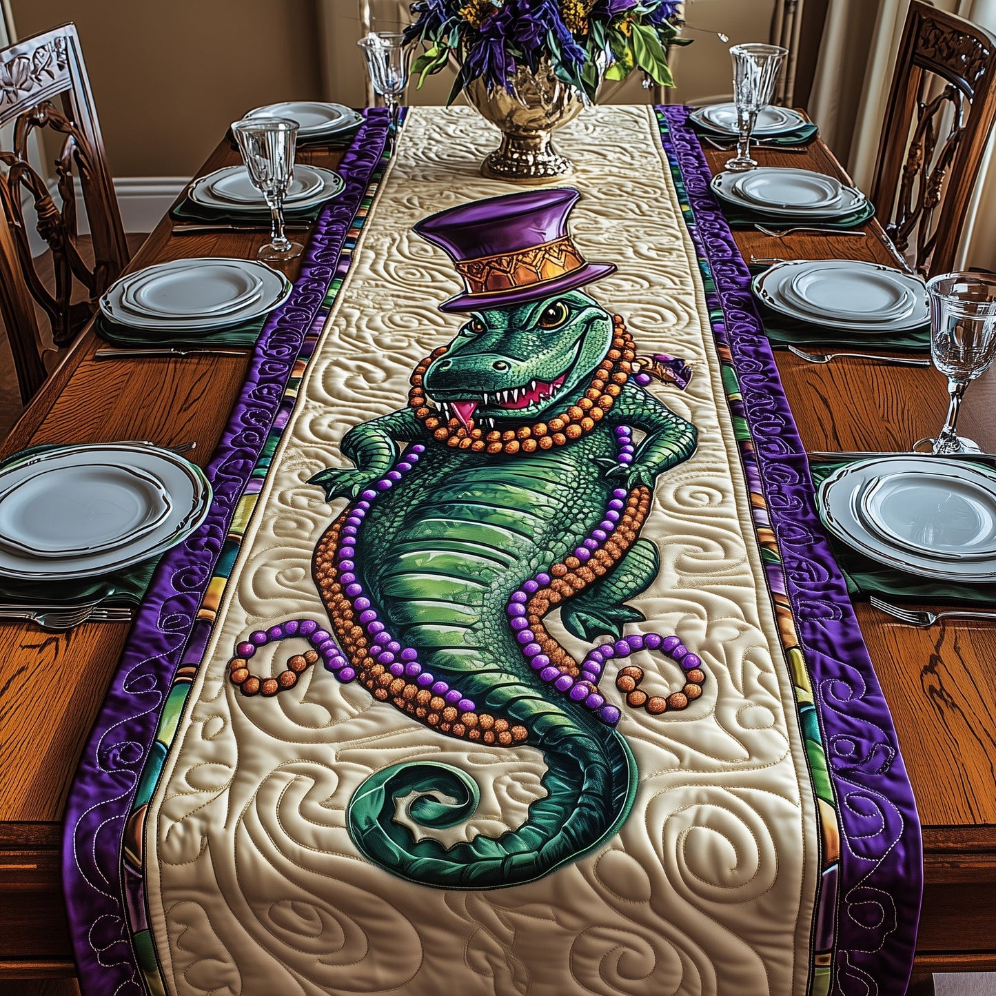Mardi Gras Alligator Quilted Table Runner GFTOAB3745