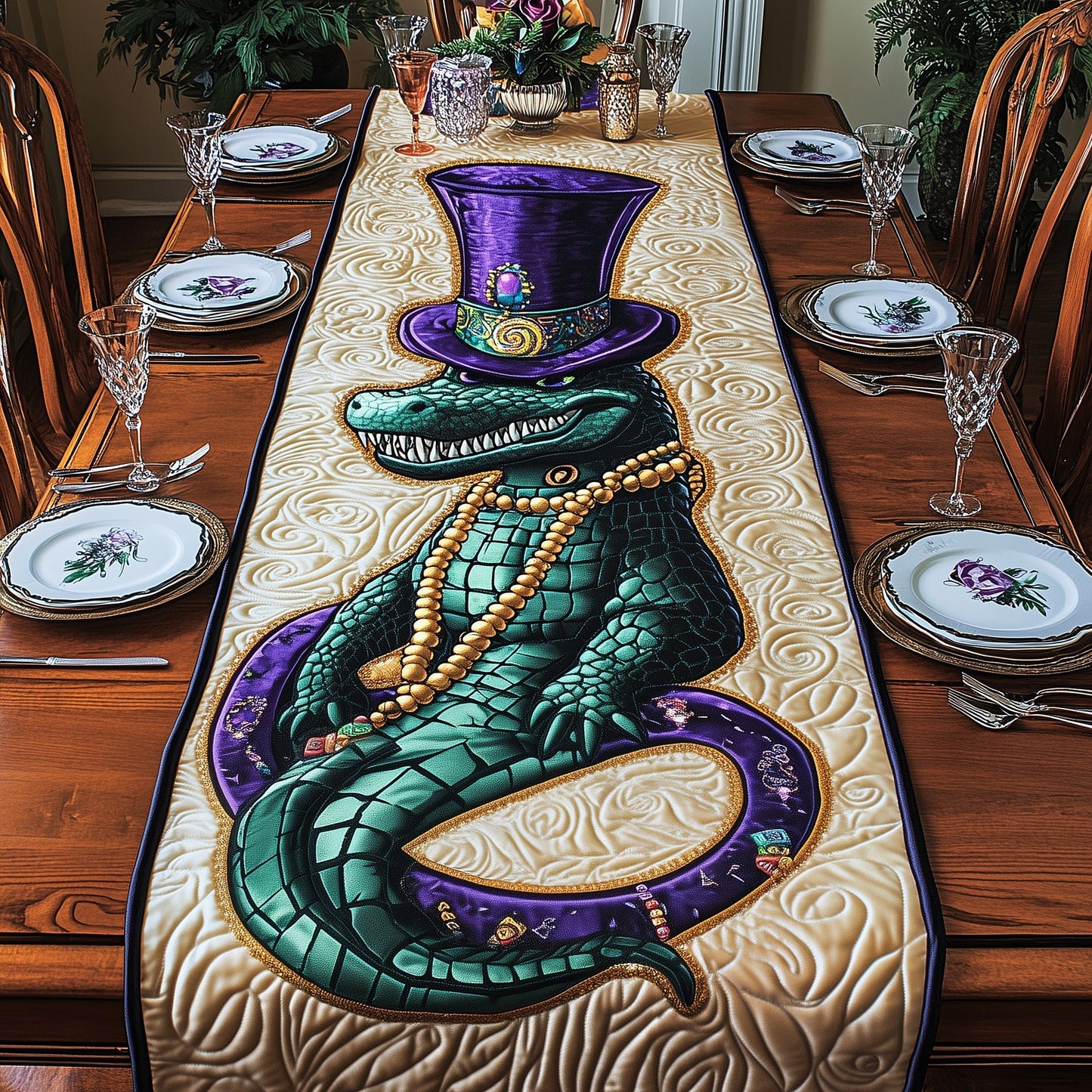 Mardi Gras Alligator Quilted Table Runner GFTOAB3746