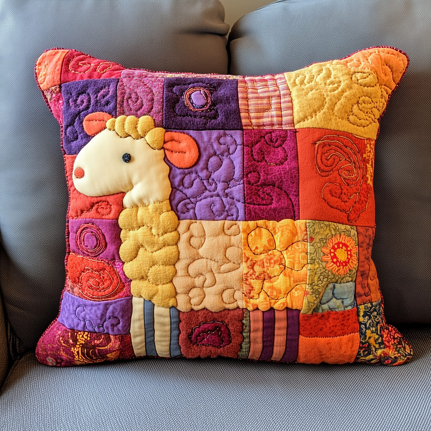 Colorful Sheep Quilted Pillow Case GFTOAB377
