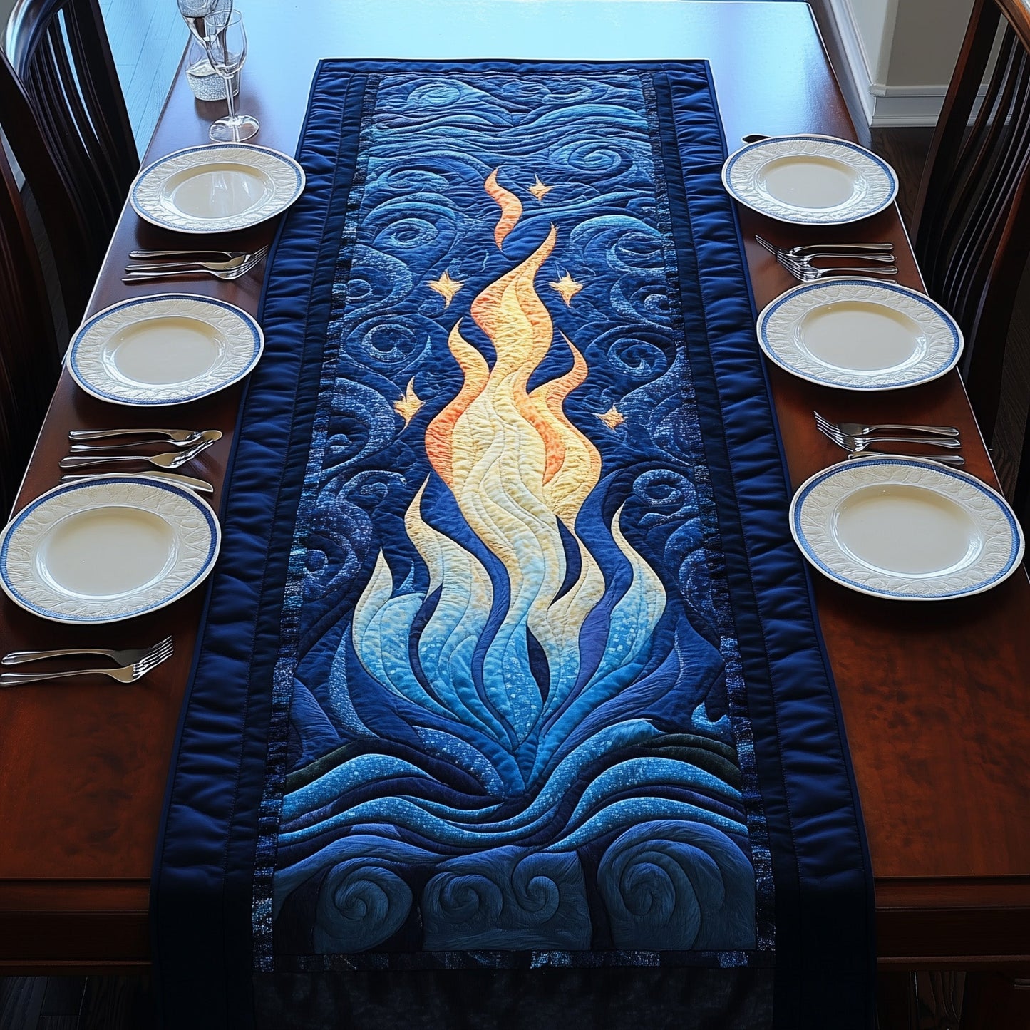 Blue Eternal Flames Quilted Table Runner GFTOAB3787