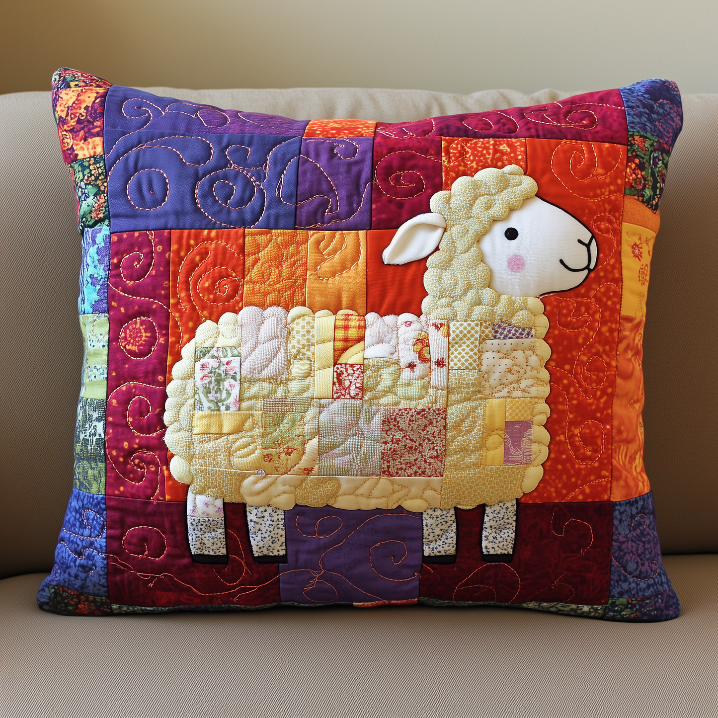 Colorful Sheep Quilted Pillow Case GFTOAB378