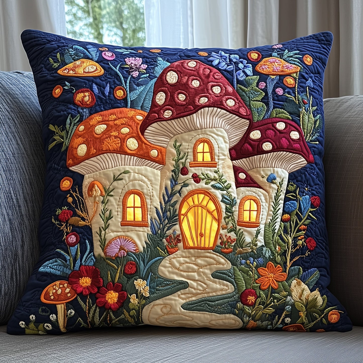 Mystic Mushroom Hut Quilted Pillow Case GFTOAB3853