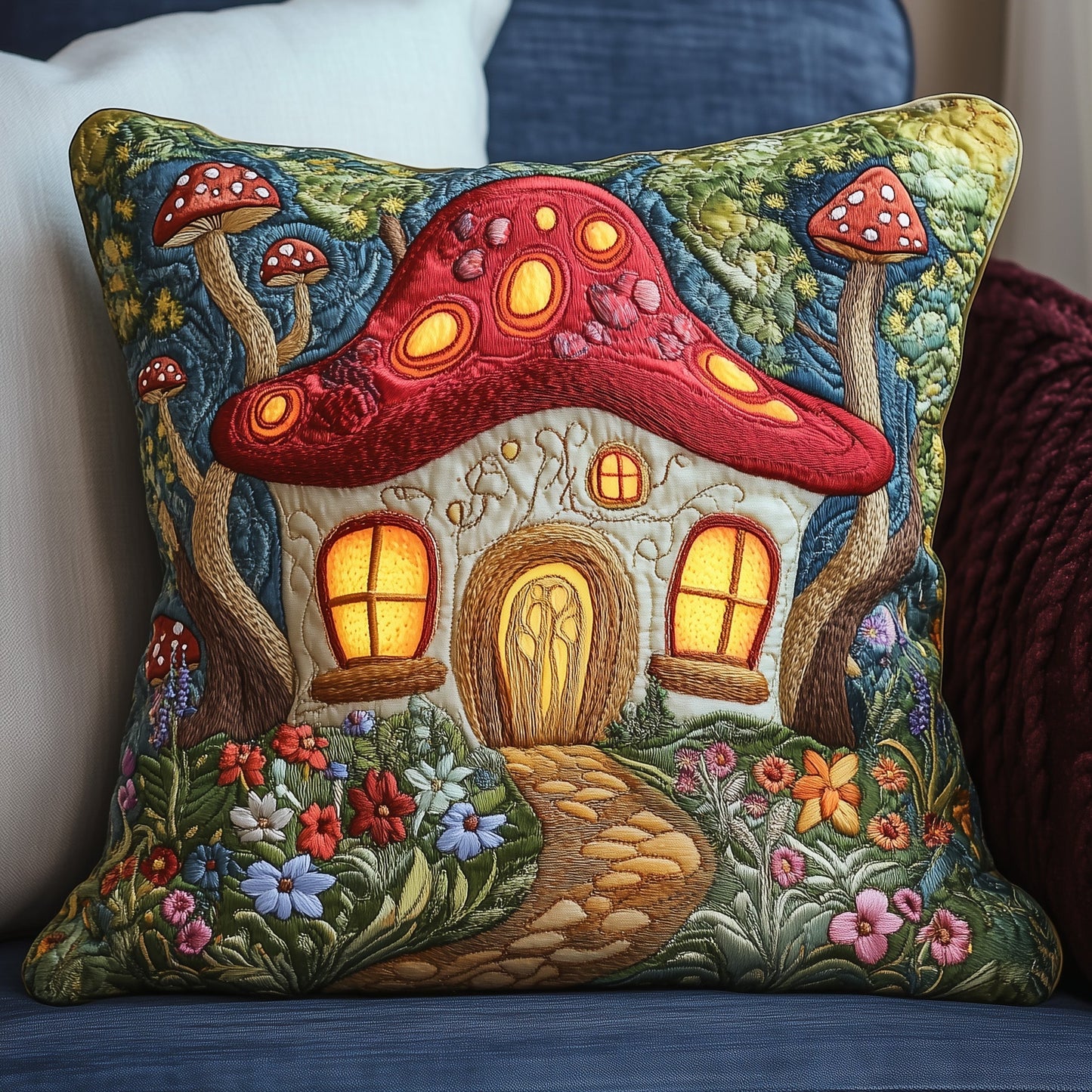Mystic Mushroom Hut Quilted Pillow Case GFTOAB3854