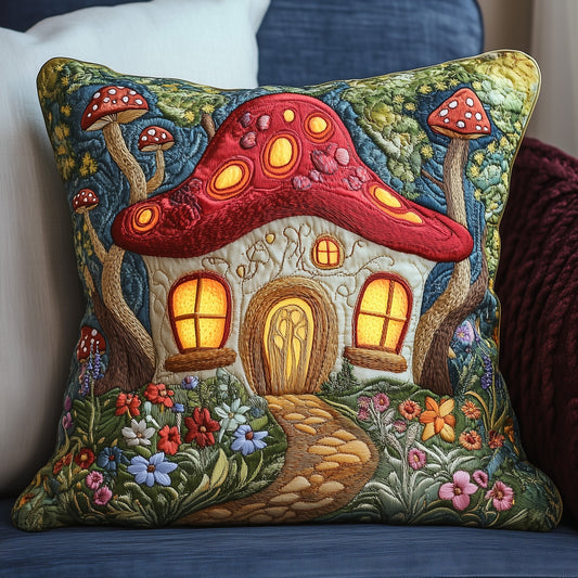 Mystic Mushroom Hut Quilted Pillow Case GFTOAB3854