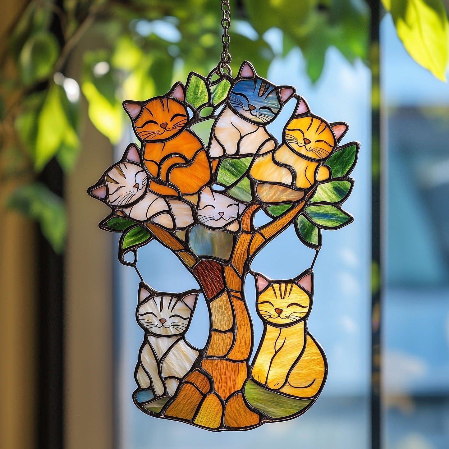 Tree Of Cat Stained Glass Suncatcher GFTOAB3857