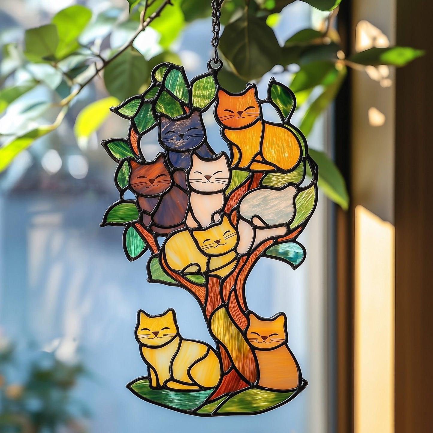 Tree Of Cat Stained Glass Suncatcher GFTOAB3858