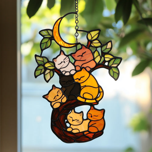 Sleepy Cat Stained Glass Suncatcher GFTOAB3862