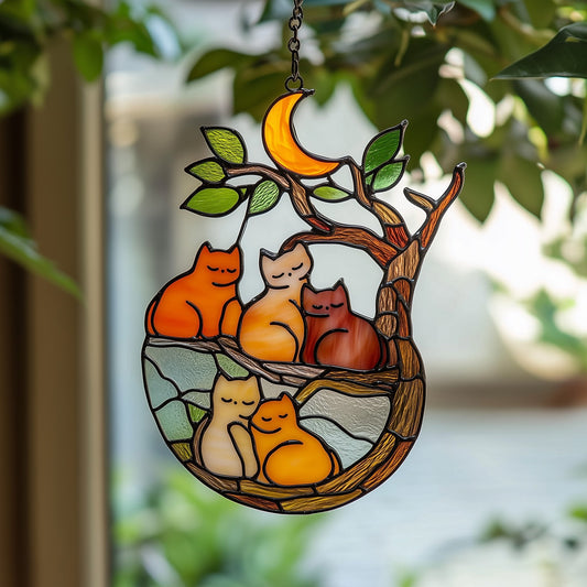Sleepy Cat Stained Glass Suncatcher GFTOAB3863