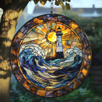 Sunlit Lighthouse Stained Glass Suncatcher GFTOAB4071