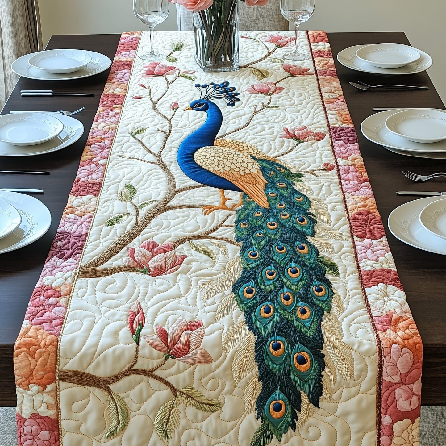 Floral Feather Dance Quilted Table Runner GFTOAB4124