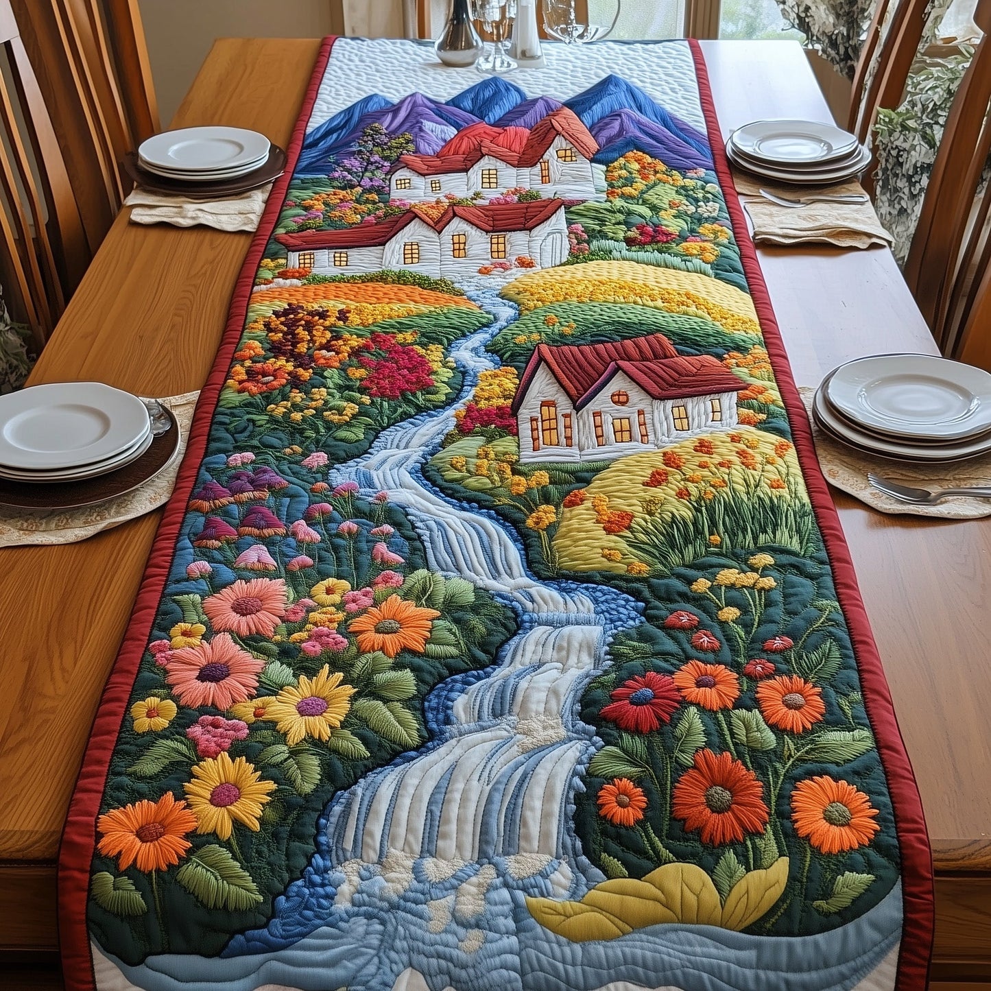 Peaceful Village Quilted Table Runner GFTOAB4178