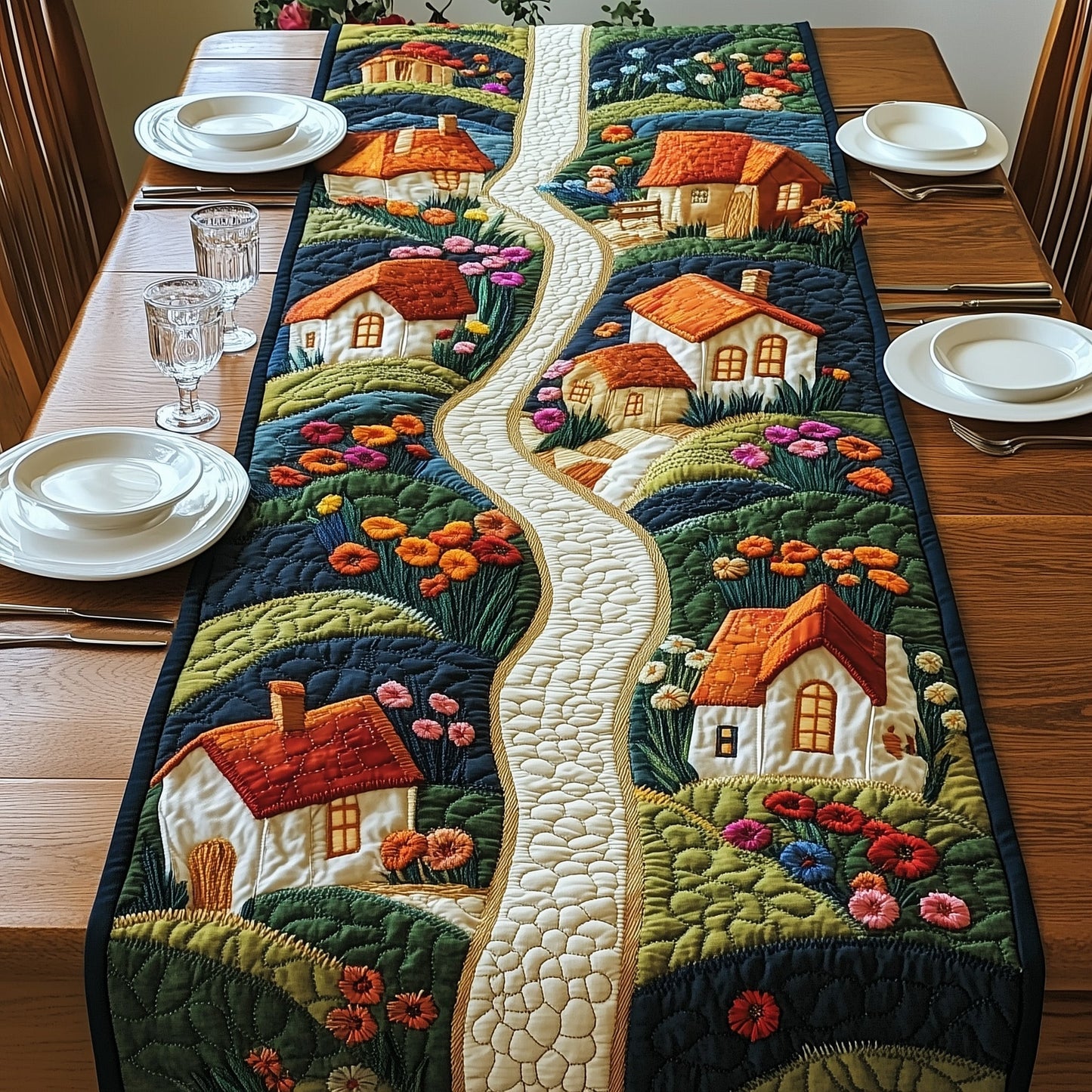 Peaceful Village Quilted Table Runner GFTOAB4180