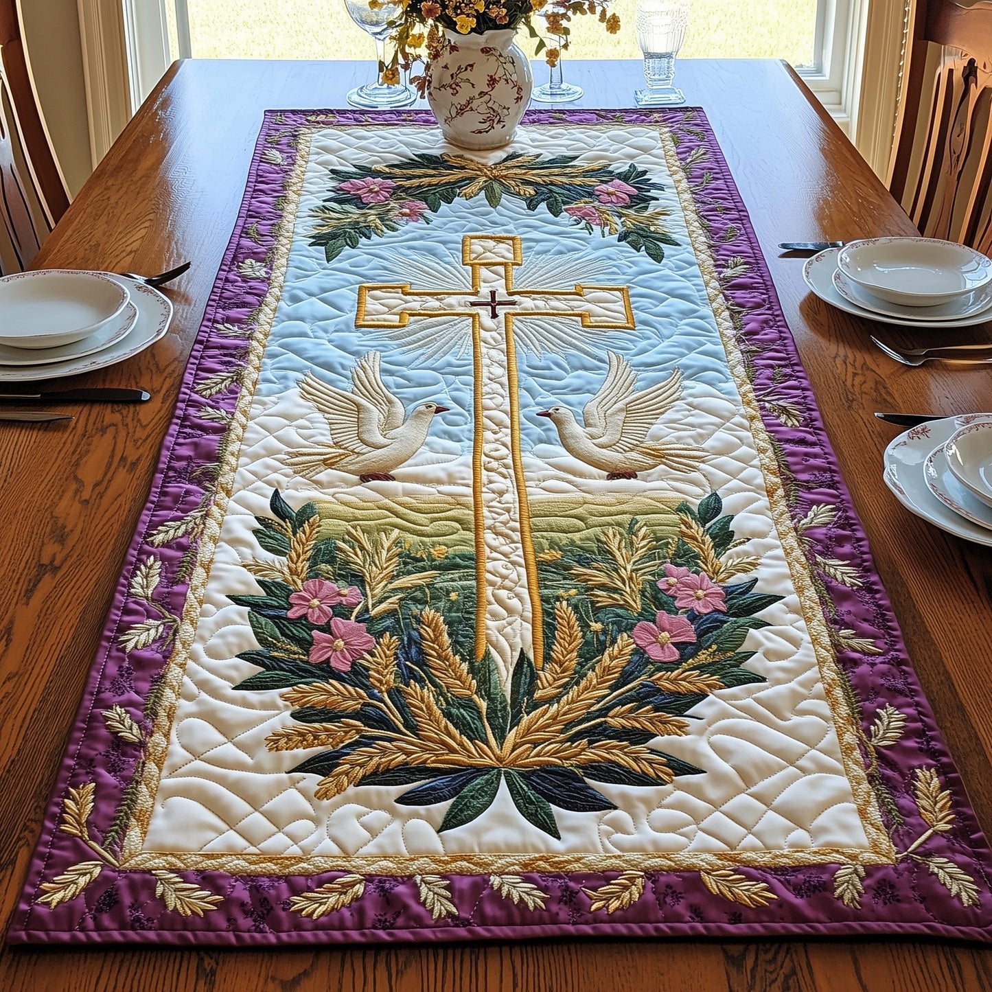 Divine Light of Lent Quilted Table Runner GFTOAB4319