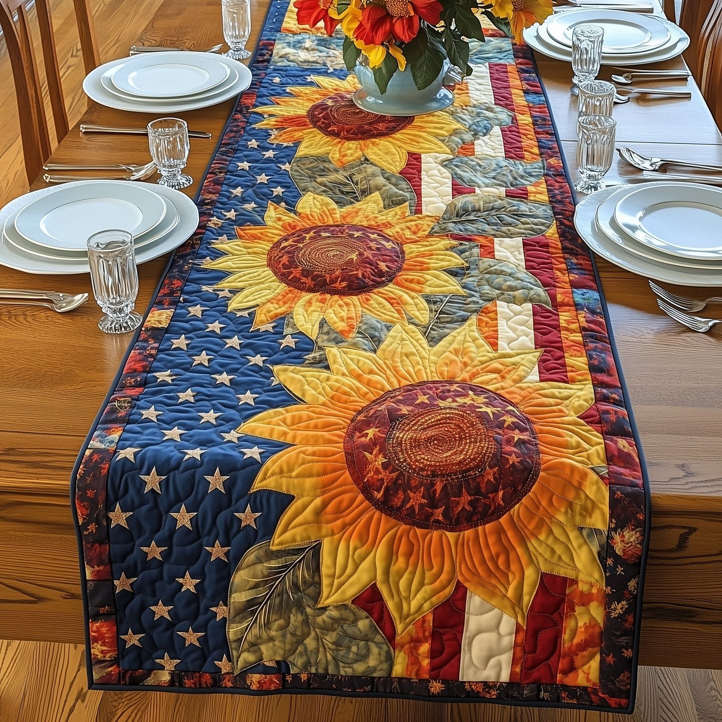 Patriotic Sunflower Quilted Table Runner GFTOAB4333