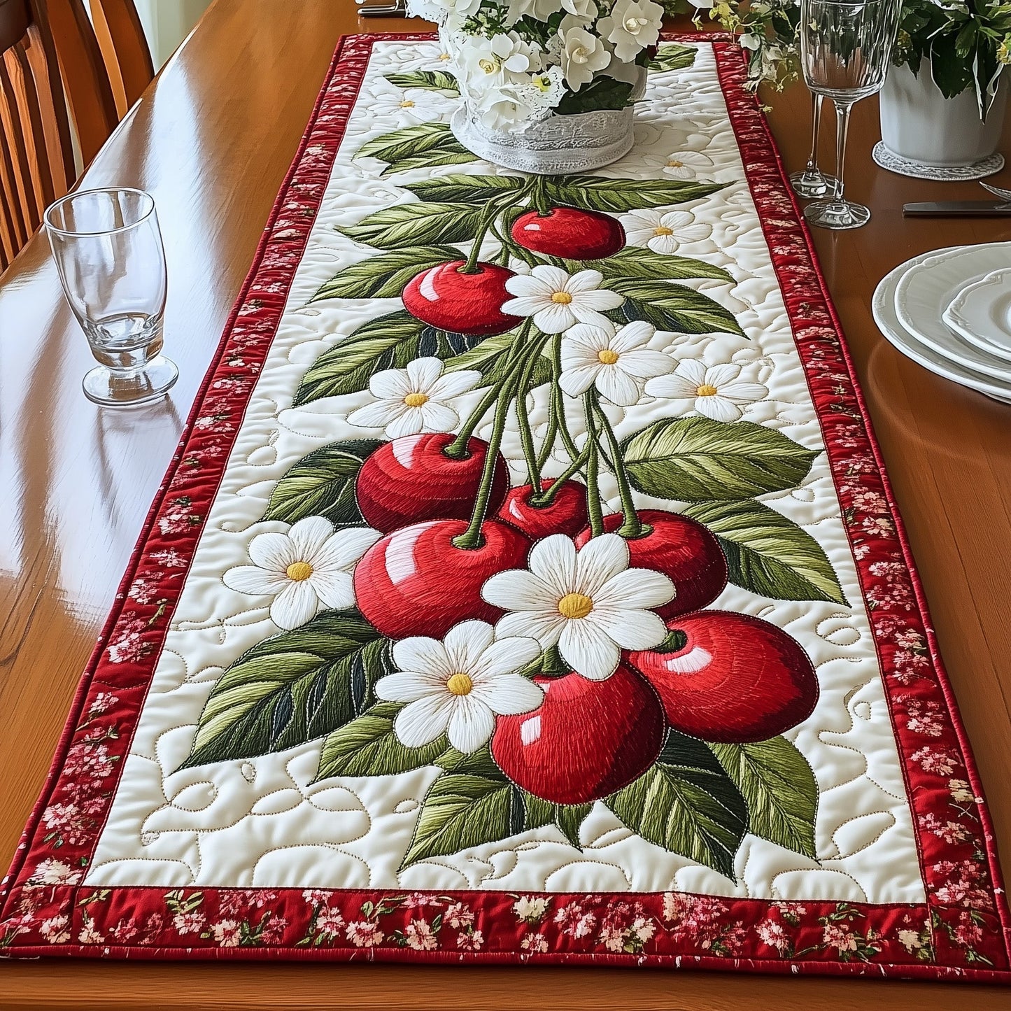 Juicy Cherry Harvest Quilted Table Runner GFTOAB4373
