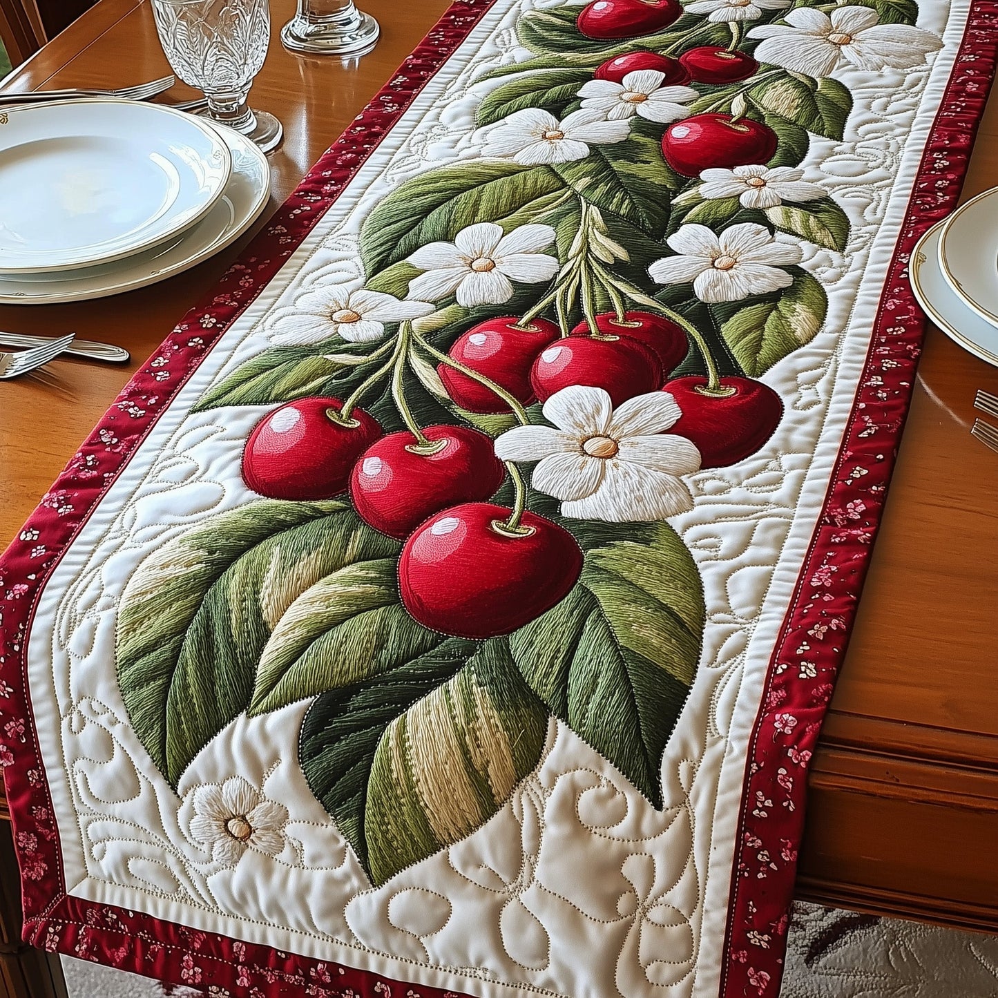Juicy Cherry Harvest Quilted Table Runner GFTOAB4374