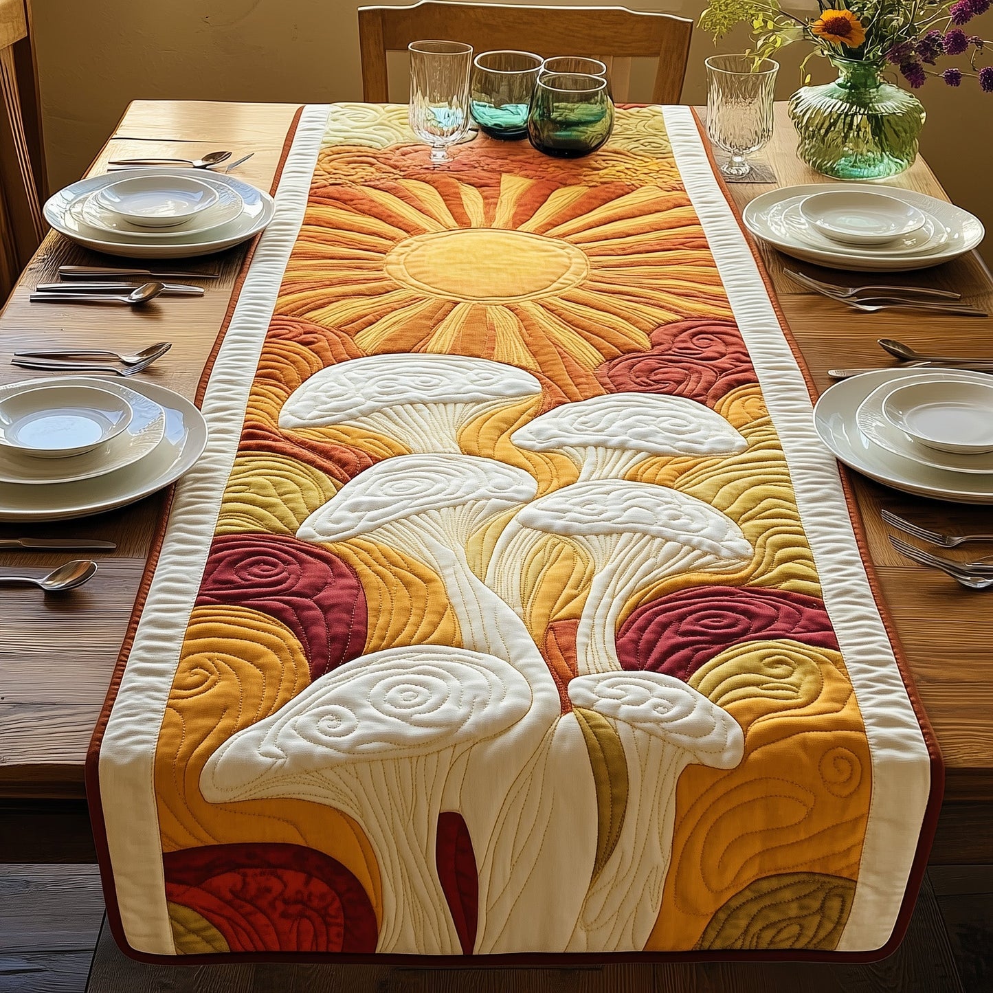 Sunshine Mushroom Quilted Table Runner GFTOAB4531