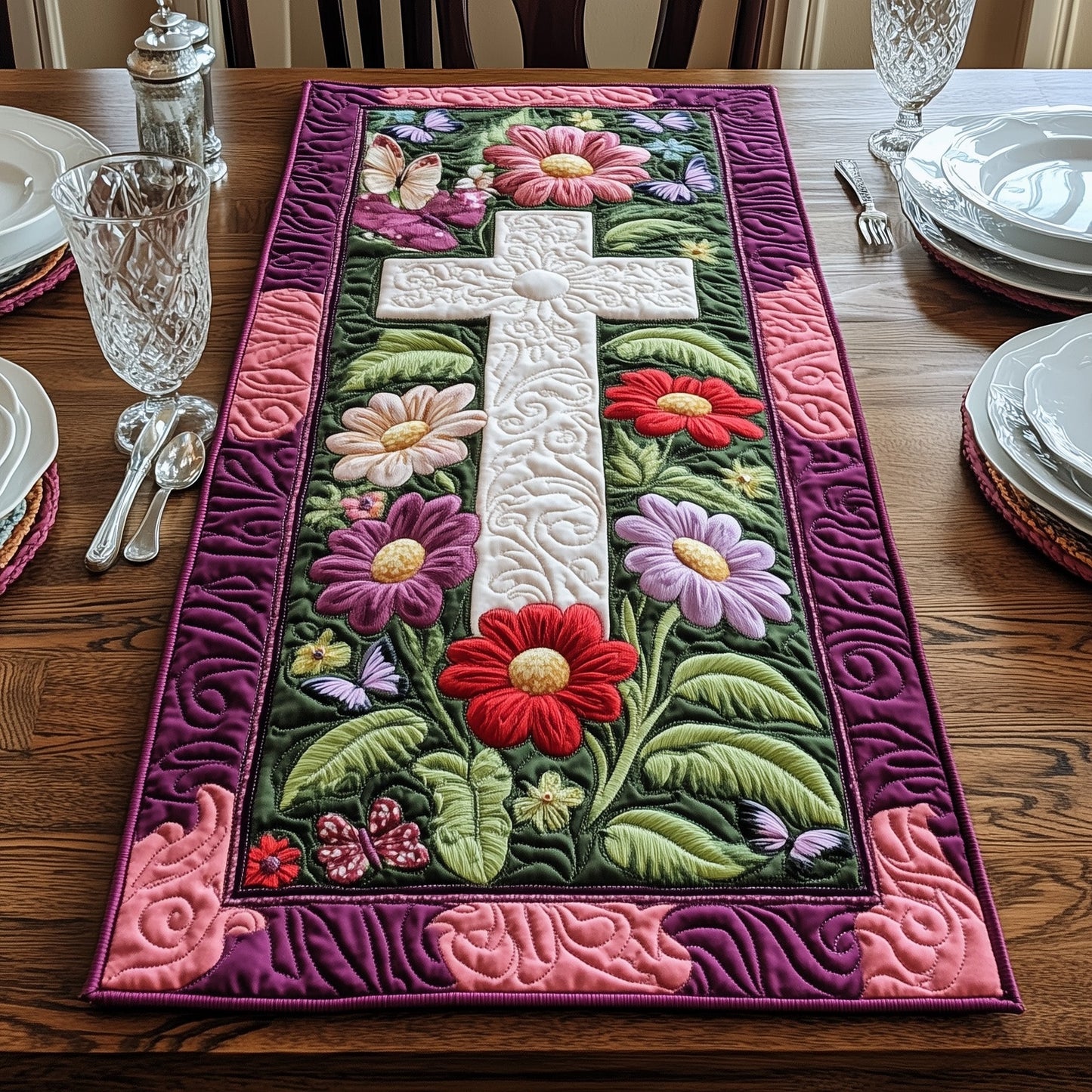 Blooming Faith Quilted Table Runner GFTOAB4578
