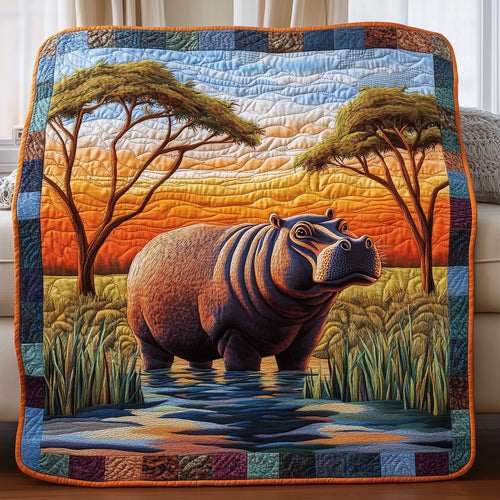 African Hippo Quilted Blanket GFTOAB4623