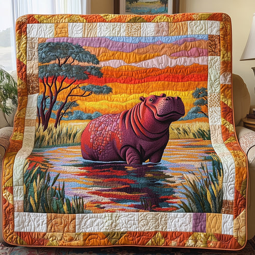 African Hippo Quilted Blanket GFTOAB4624