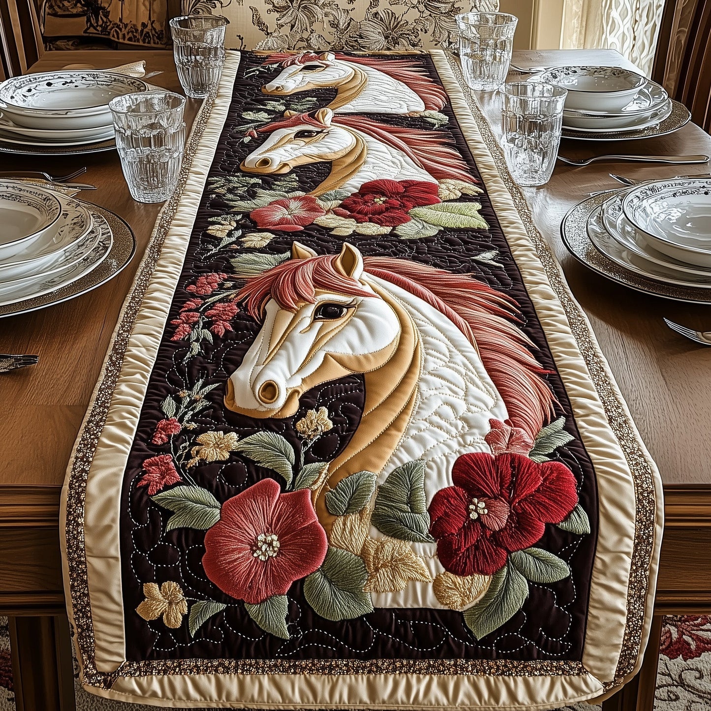 Dancing with Flower Quilted Table Runner GFTOAB4735