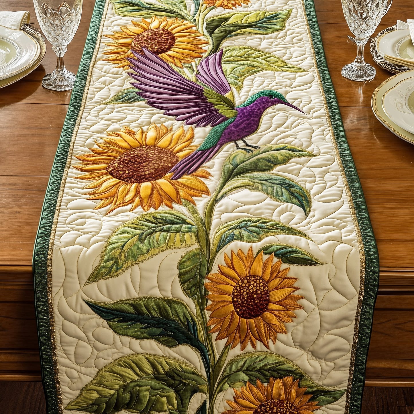 Hummingbird Chasing Sunbeams Quilted Table Runner GFTOAB4841