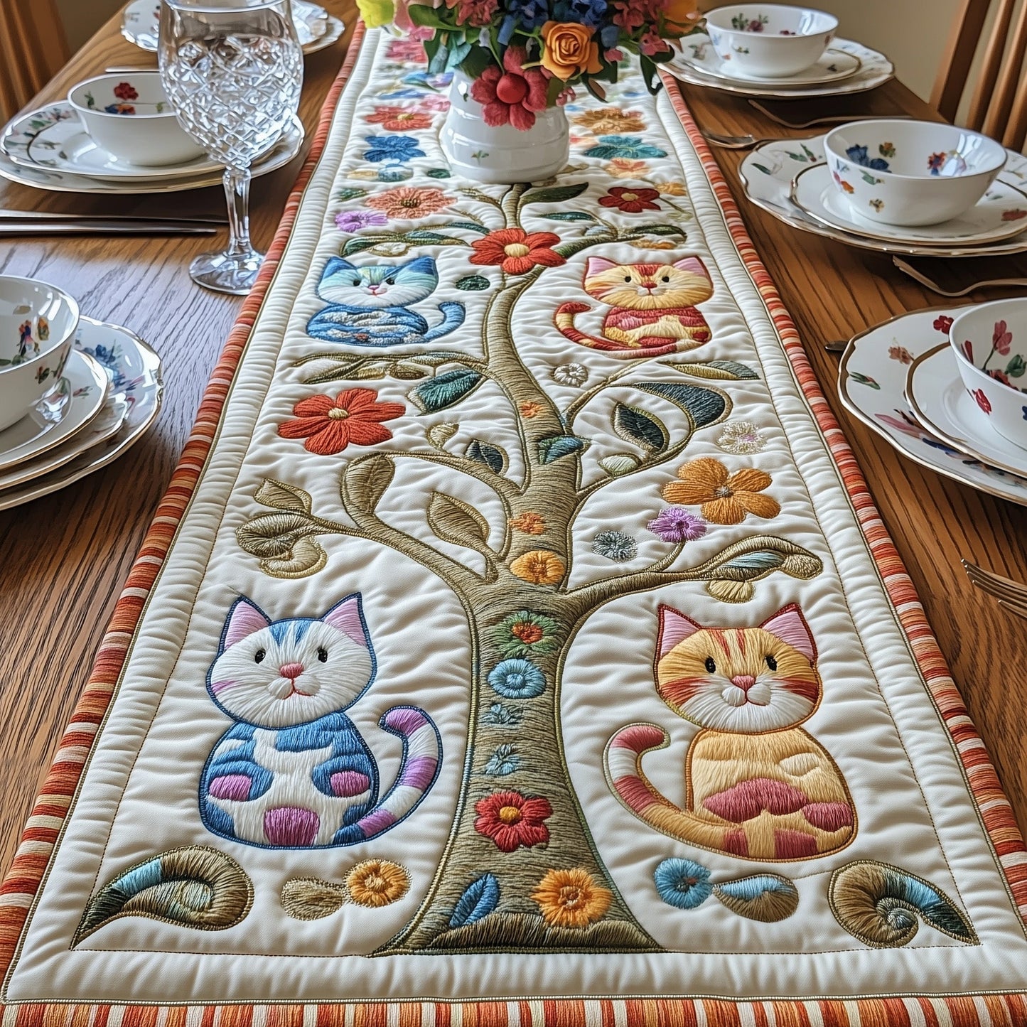 Cat Among the Blooms Quilted Table Runner GFTOAB4928