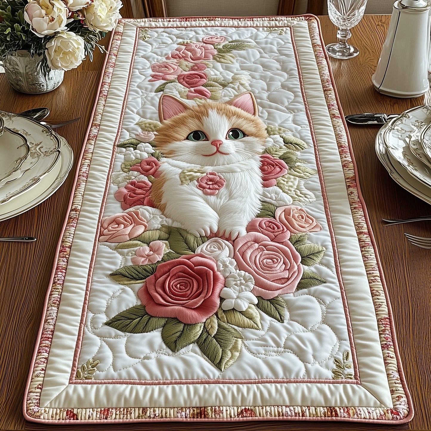 Purr in the Blossoms Quilted Table Runner GFTOAB4930