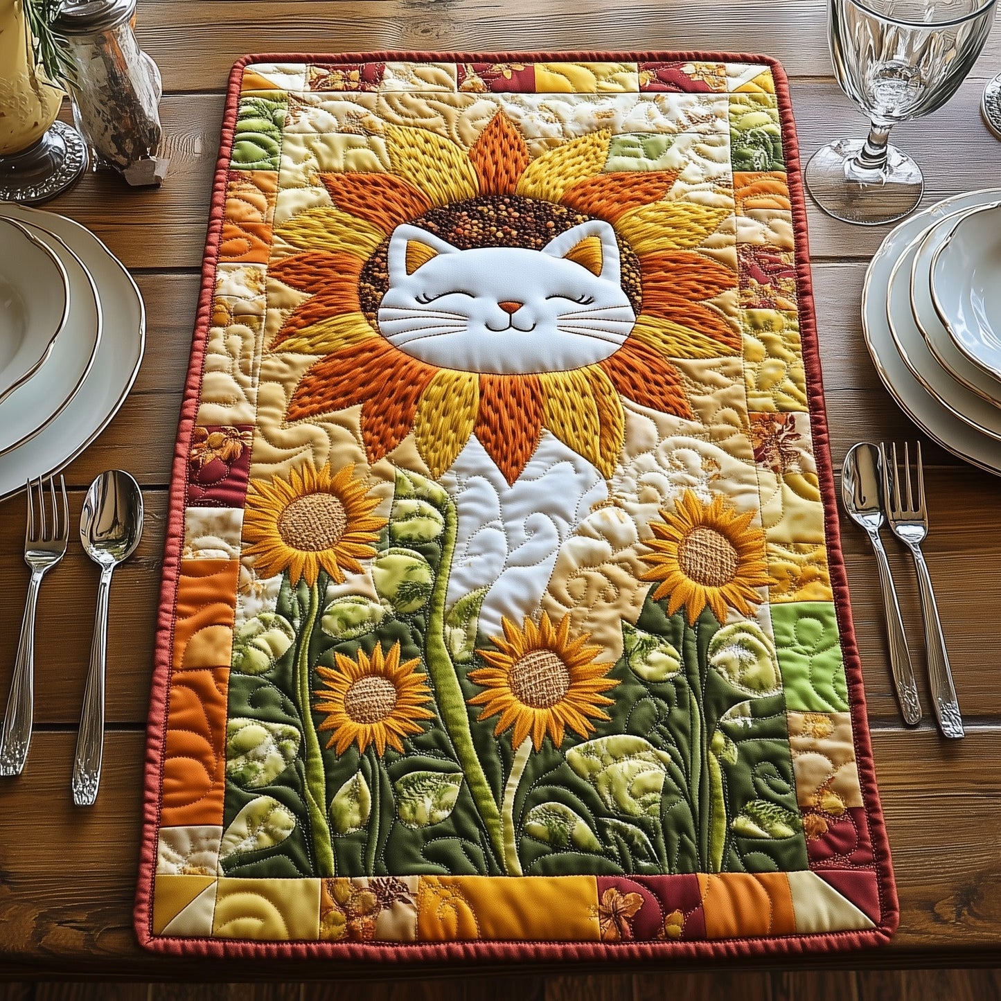 Sunflower Cat Quilted Table Runner GFTOAB4949