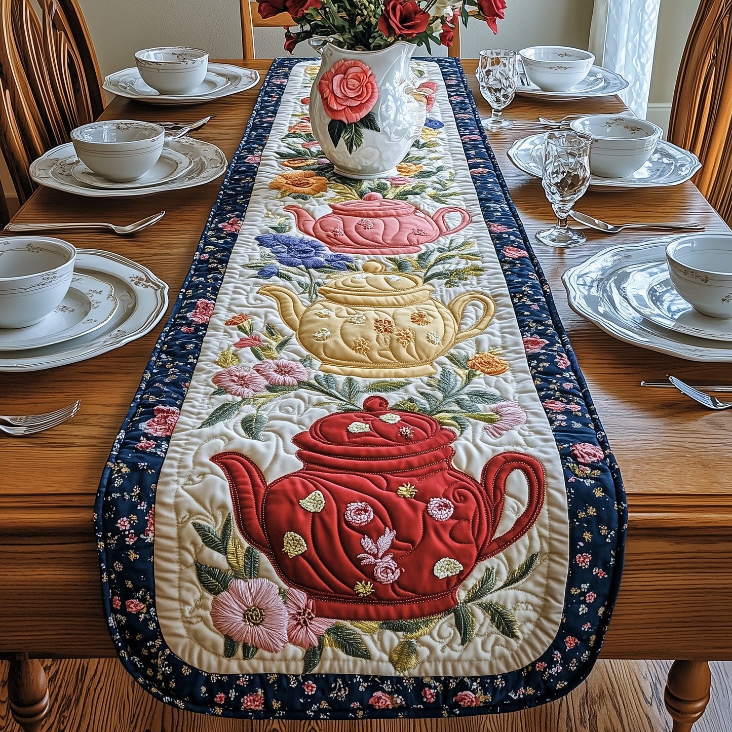Floral Teapot Quilted Table Runner GFTOAB5009