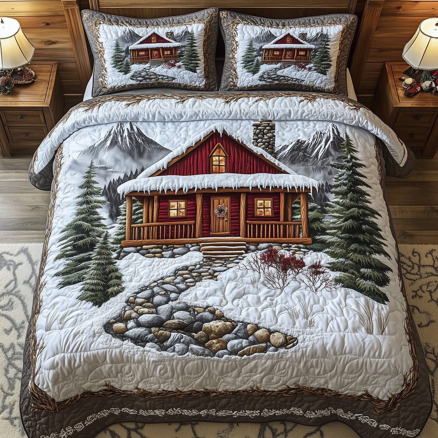 Peaceful Snow Cabin Duvet Cover Set GFTOHD10024