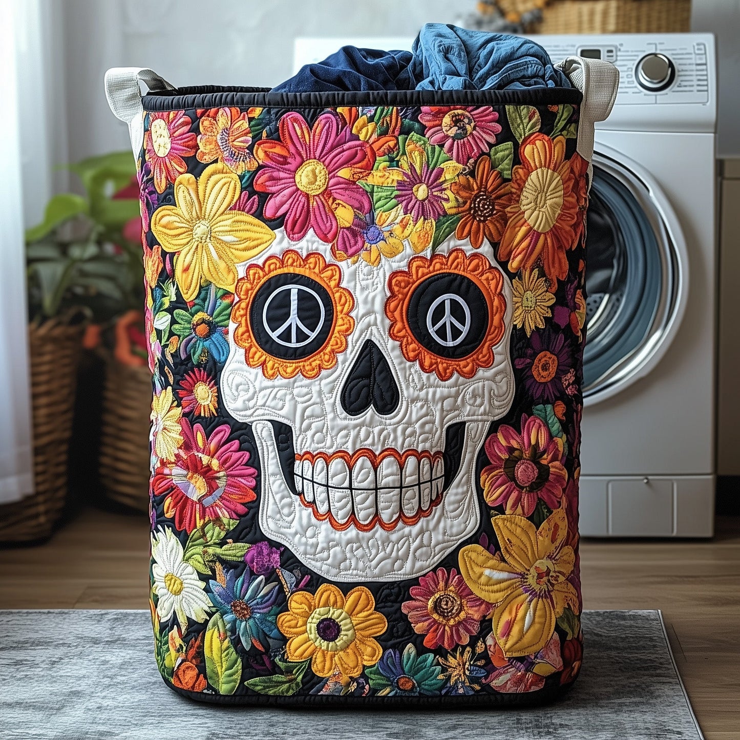 Skull in Bloom Quilted Laundry Basket GFTOHD10047