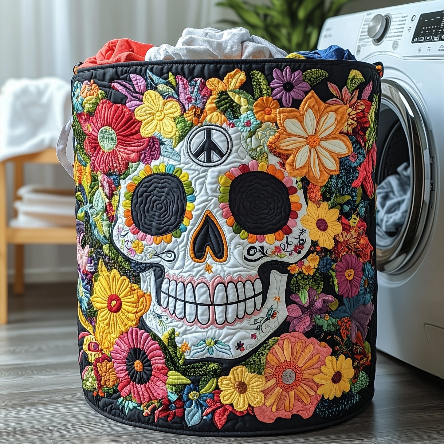 Skull in Bloom Quilted Laundry Basket GFTOHD10048