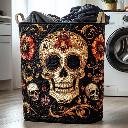 Elegant Golden Skull Quilted Laundry Basket GFTOHD10049