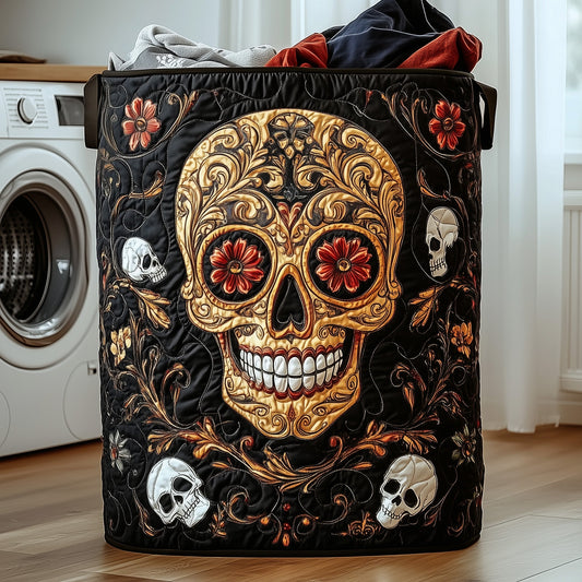 Elegant Golden Skull Quilted Laundry Basket GFTOHD10050