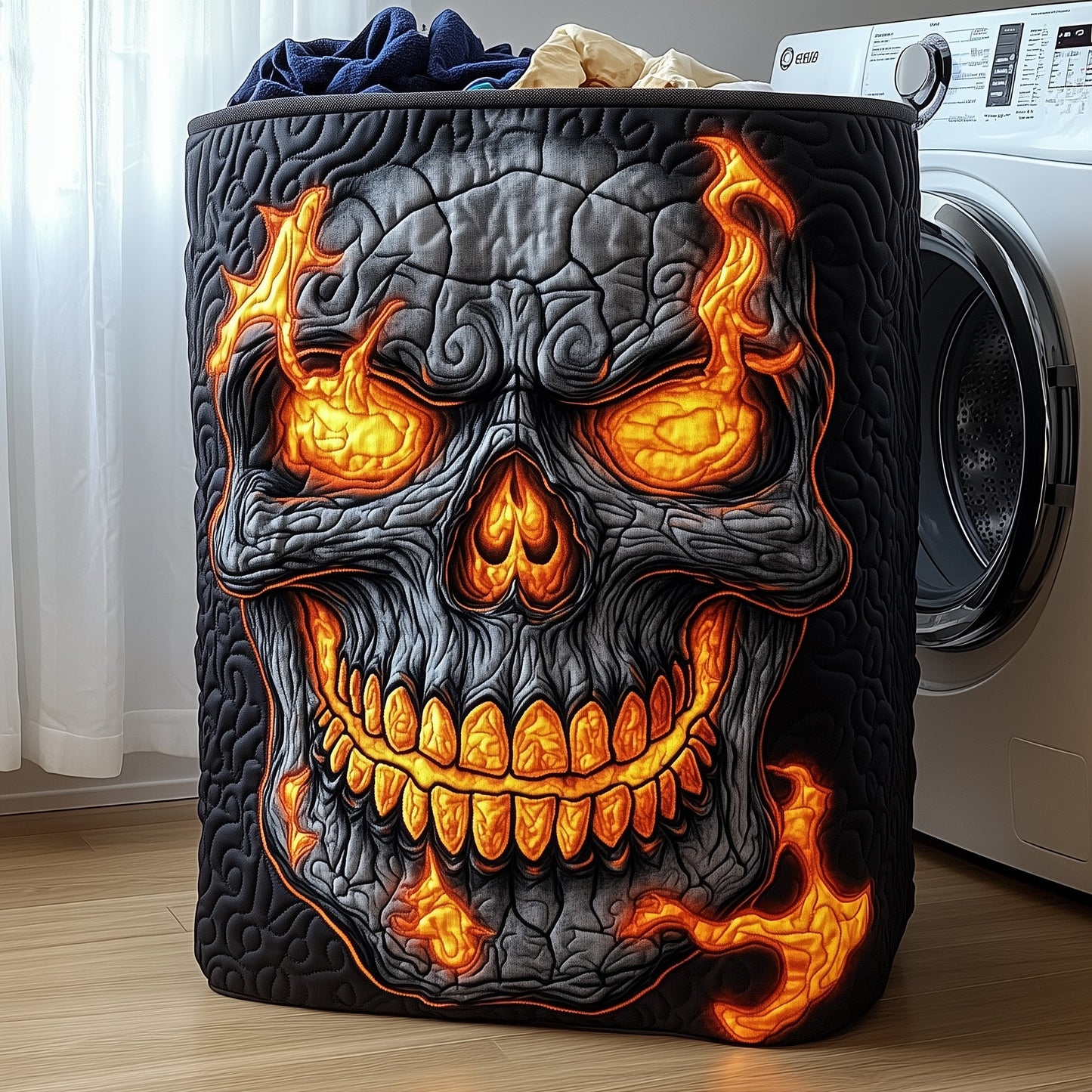 Skull on Fire Quilted Laundry Basket GFTOHD10052