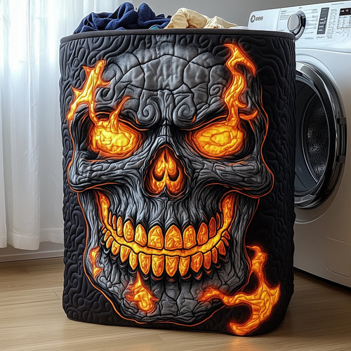 Skull on Fire Quilted Laundry Basket GFTOHD10052