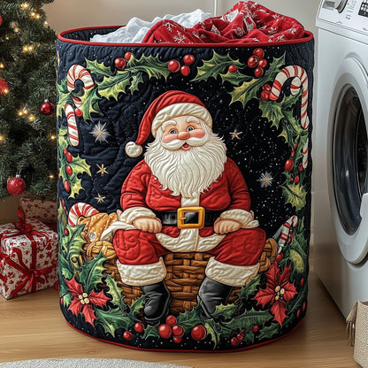 Santa Holiday Cheer Quilted Laundry Basket GFTOHD10145
