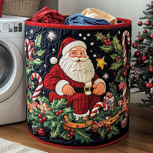 Santa Holiday Cheer Quilted Laundry Basket GFTOHD10146