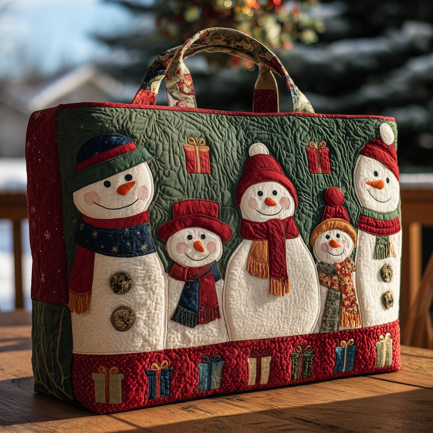 Cheerful Snowman Quilted Tote Bag GFTOHD10157