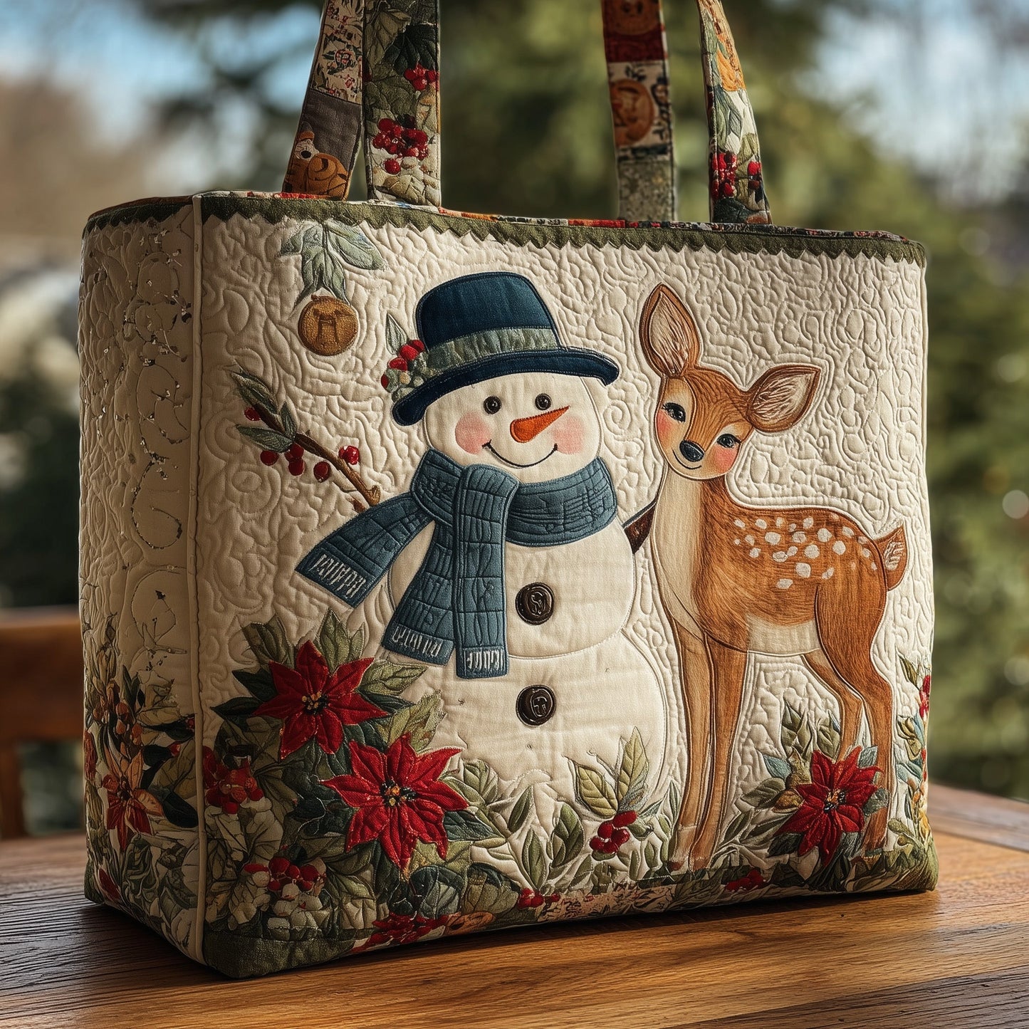 Cheerful Snowman Quilted Tote Bag GFTOHD10159
